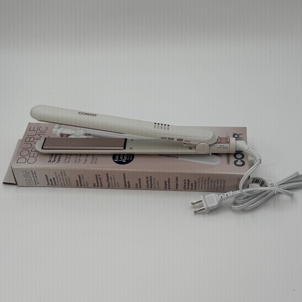 Conair 1 Inch Double Ceramic Flat Iron‎ White Hair Straightener New